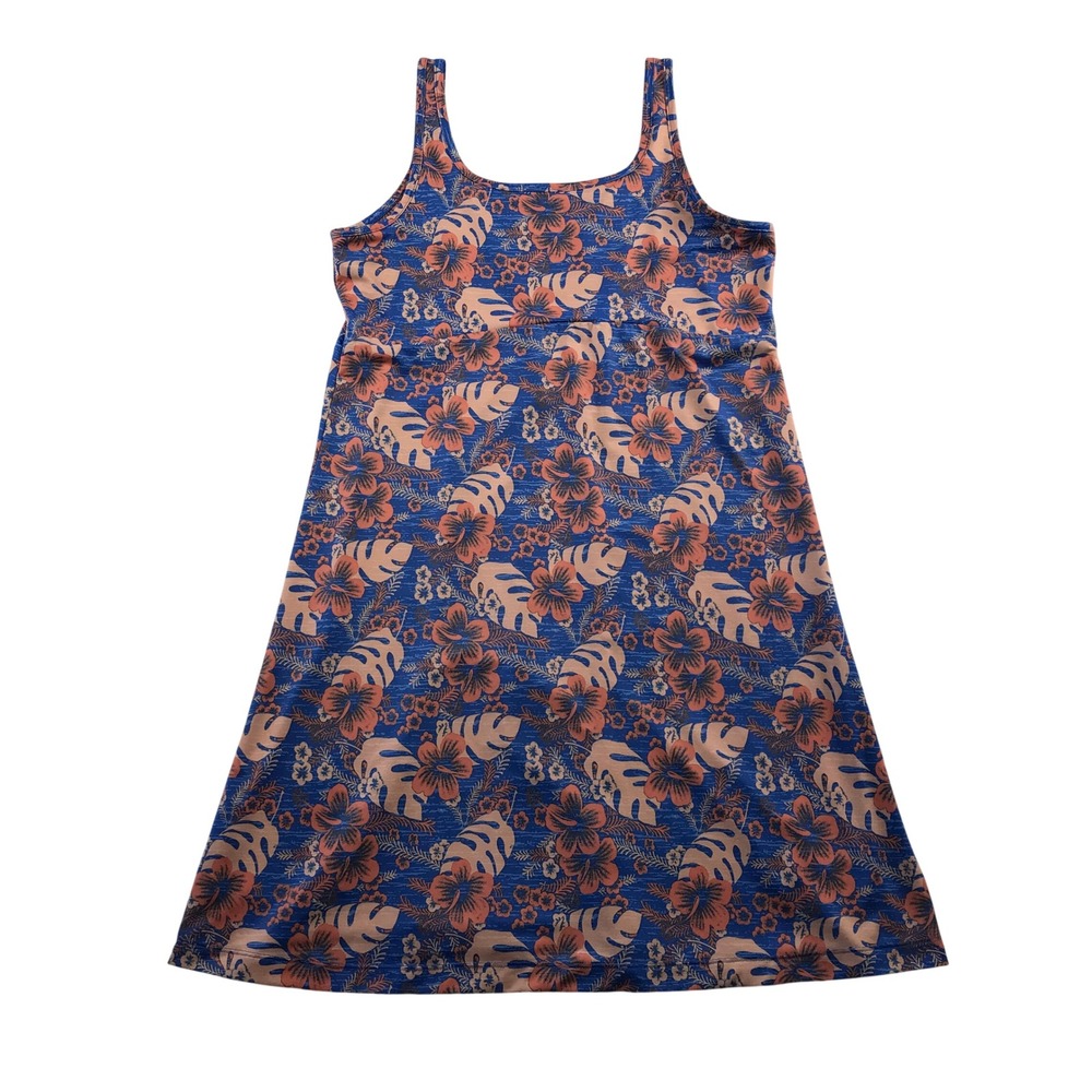 Columbia Freezer III Dress Blue Peach Tropical Floral Sun Dress FL5039 Large